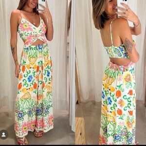 FARM Rio Watercolor Bow Jumpsuit Size M